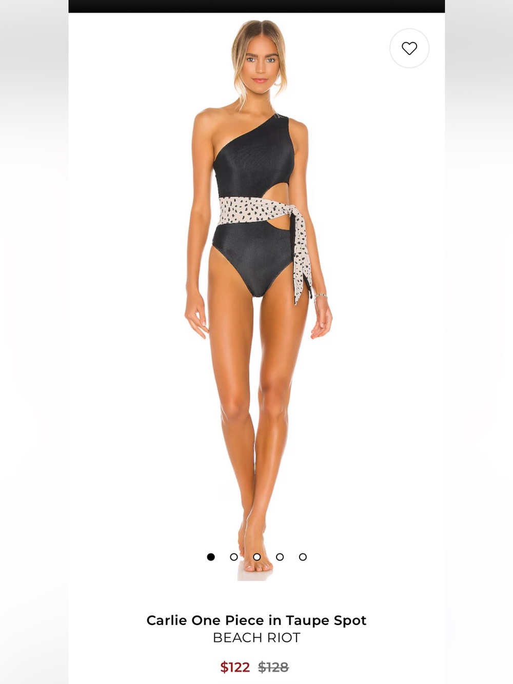 Beach Riot One-Shoulder Black One-Piece with Taupe Polka Dot Sash